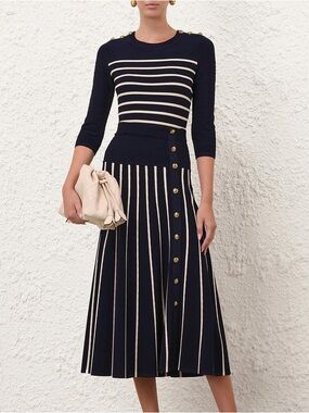 Zimmermann Luna Stripped Midi Skirt